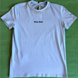 [SOLD 💔]Miu Miu Blue Top with Gem Embellishments